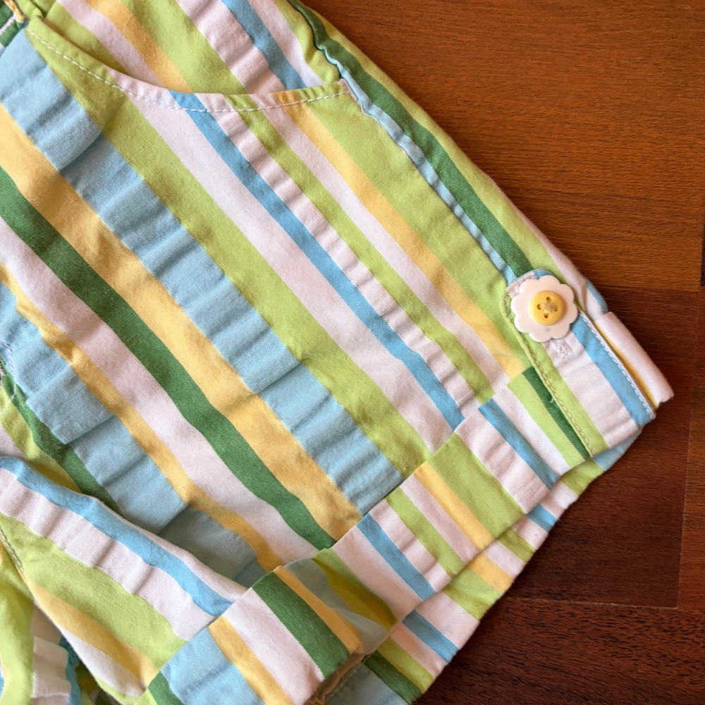 Gymboree Girls Multi Color Striped Shorts Flower Button Green Blue Yellow Size 7 - Picture 3 of 6